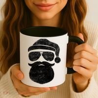 Funny Santa Claus Face Sunglasses With Hat Beard Christmas Coffee Mug thumb 3