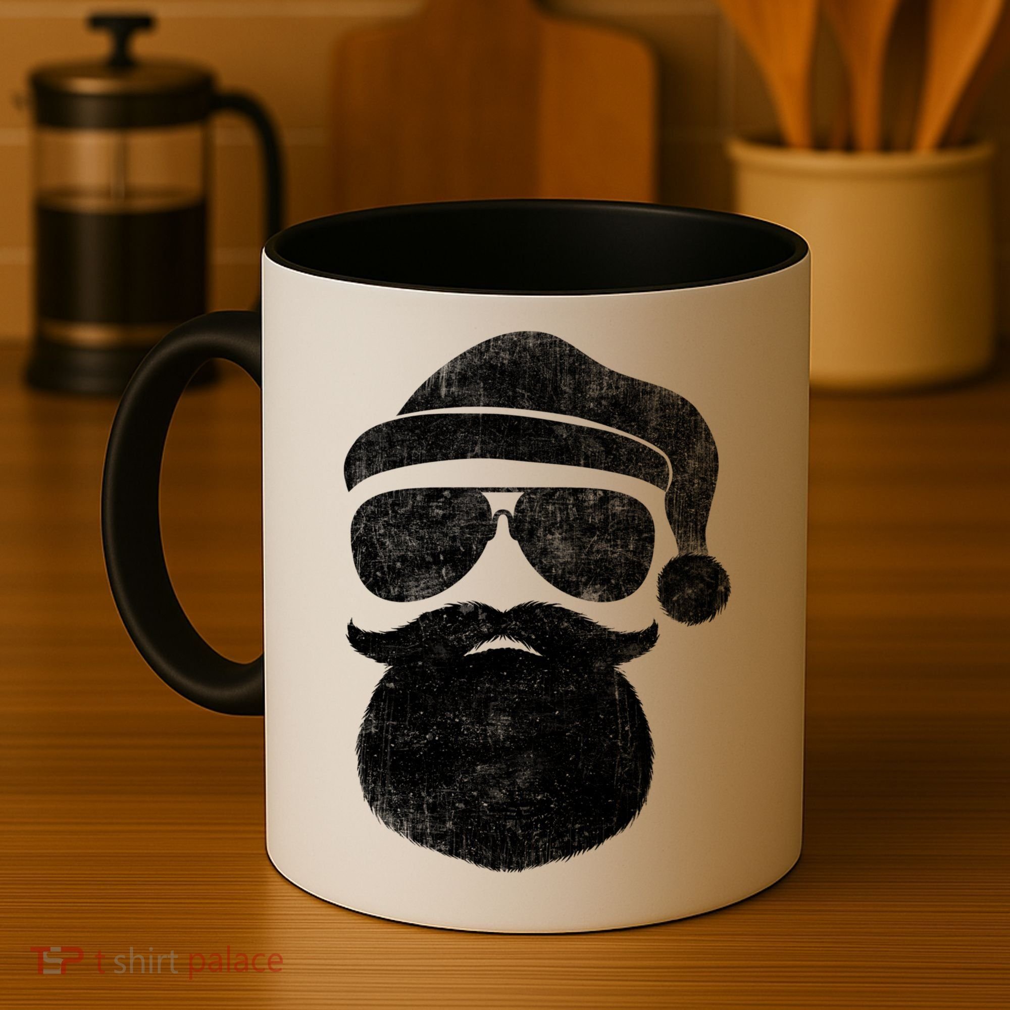 Funny Santa Claus Face Sunglasses With Hat Beard Christmas Coffee Mug