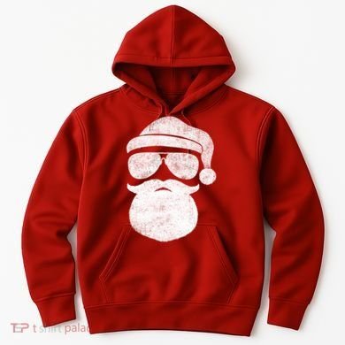 Funny Santa Claus Face Sunglasses With Hat Beard Christmas Hoodie