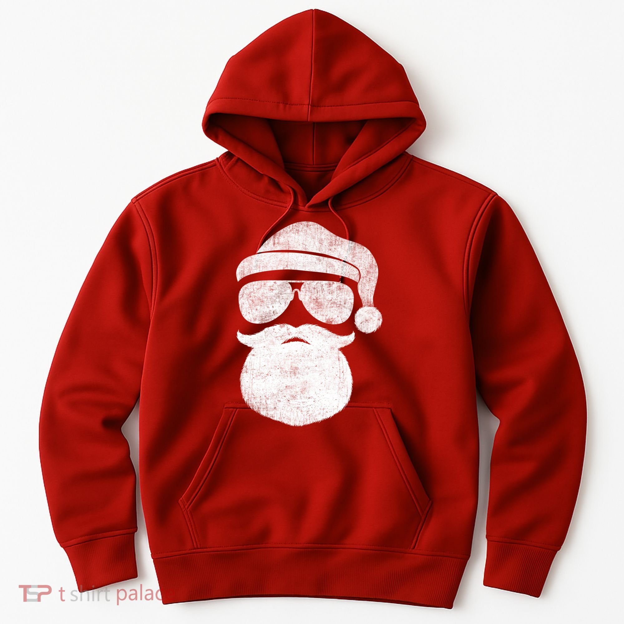 Funny Santa Claus Face Sunglasses With Hat Beard Christmas Hoodie