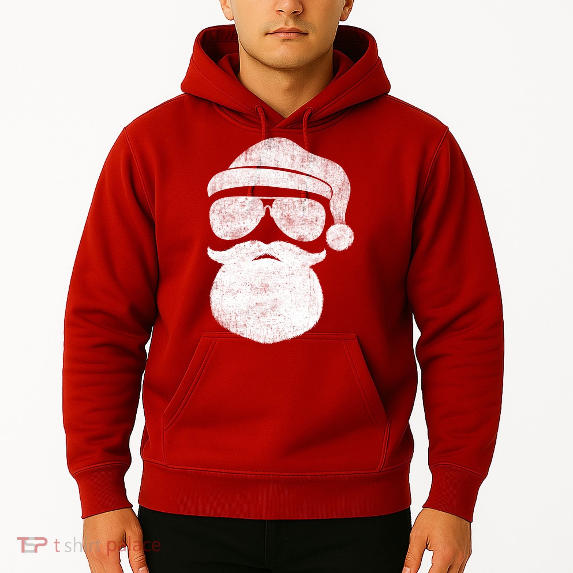 Funny Santa Claus Face Sunglasses With Hat Beard Christmas Hoodie