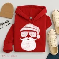 Funny Santa Claus Face Sunglasses With Hat Beard Christmas Hoodie thumb 4