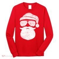 Funny Santa Claus Face Sunglasses With Hat Beard Christmas Long Sleeve Shirt thumb 0
