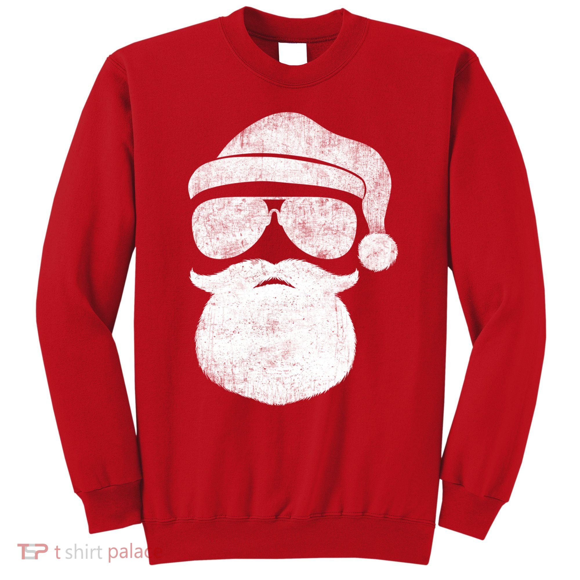 Funny Santa Claus Face Sunglasses With Hat Beard Christmas Sweatshirt