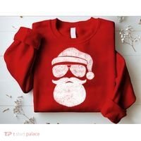 Funny Santa Claus Face Sunglasses With Hat Beard Christmas Sweatshirt thumb 2