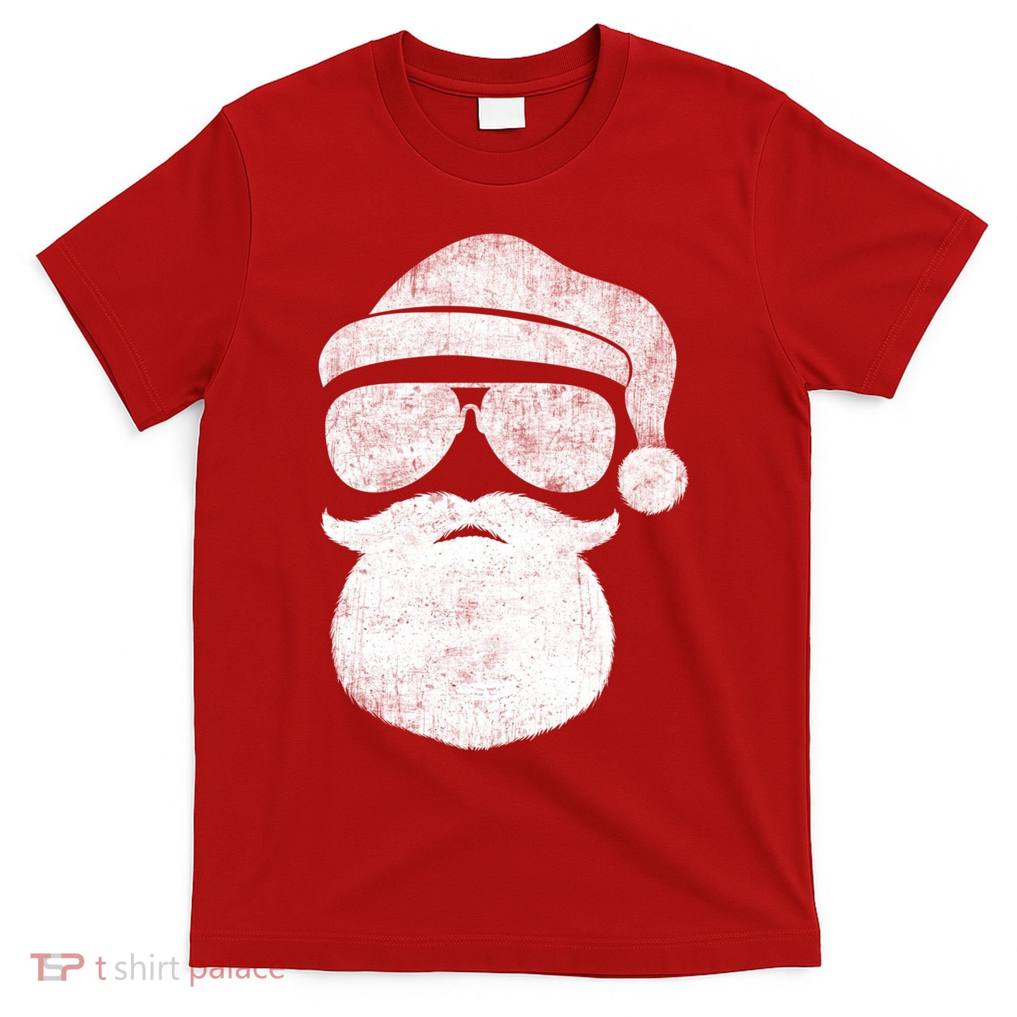 Funny Santa Claus Face Sunglasses With Hat Beard Christmas T-Shirt