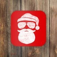 Funny Santa Claus Face Sunglasses With Hat Beard Christmas Coaster thumb 0
