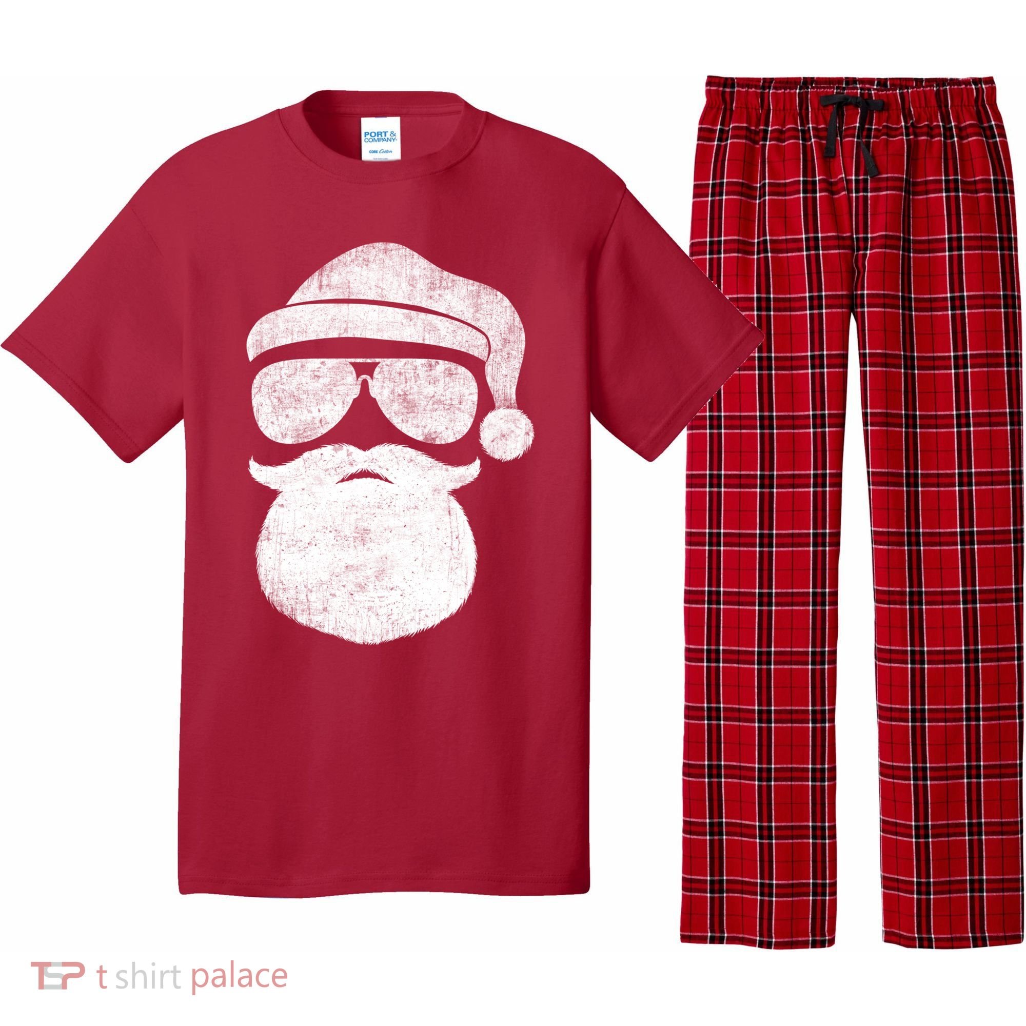 Funny Santa Claus Face Sunglasses With Hat Beard Christmas Pajama Set