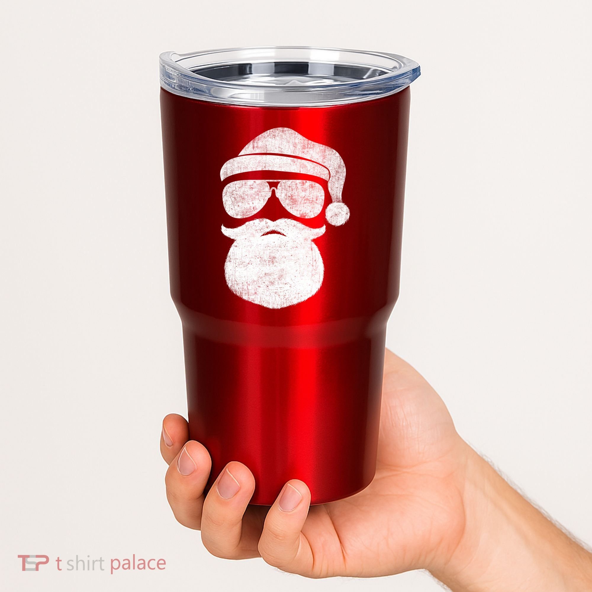 Funny Santa Claus Face Sunglasses With Hat Beard Christmas Tumbler