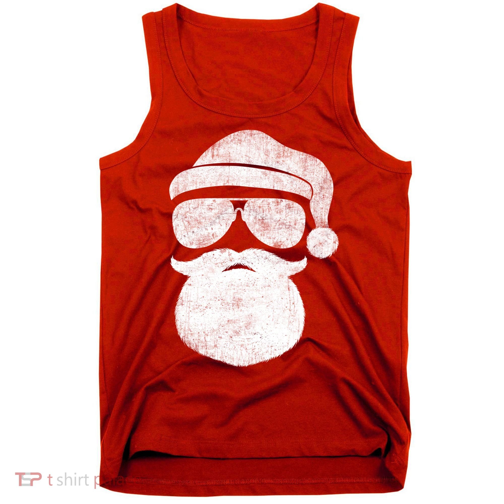 Funny Santa Claus Face Sunglasses With Hat Beard Christmas Tank Top