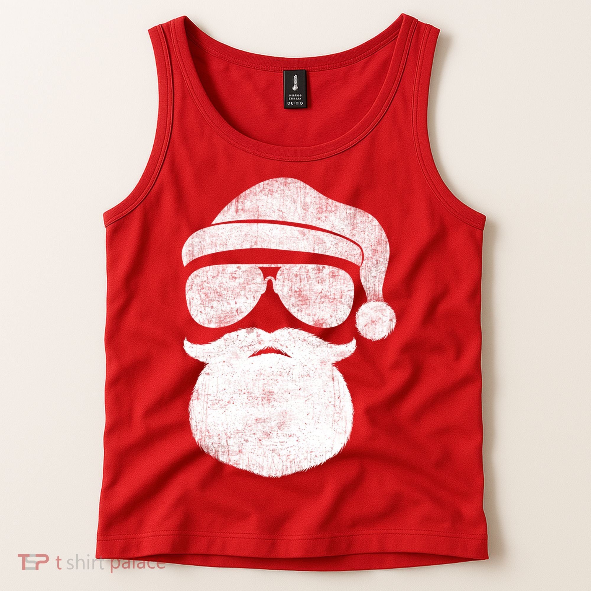 Funny Santa Claus Face Sunglasses With Hat Beard Christmas Tank Top