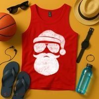 Funny Santa Claus Face Sunglasses With Hat Beard Christmas Tank Top thumb 4