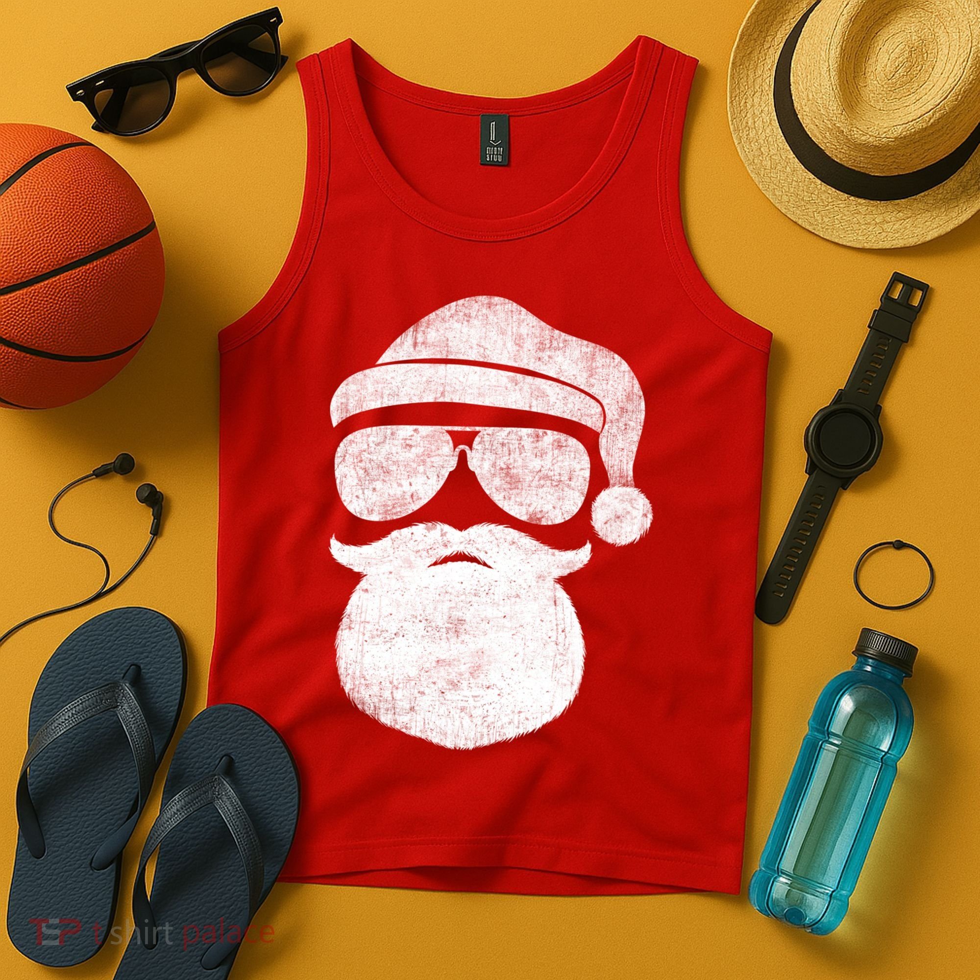 Funny Santa Claus Face Sunglasses With Hat Beard Christmas Tank Top