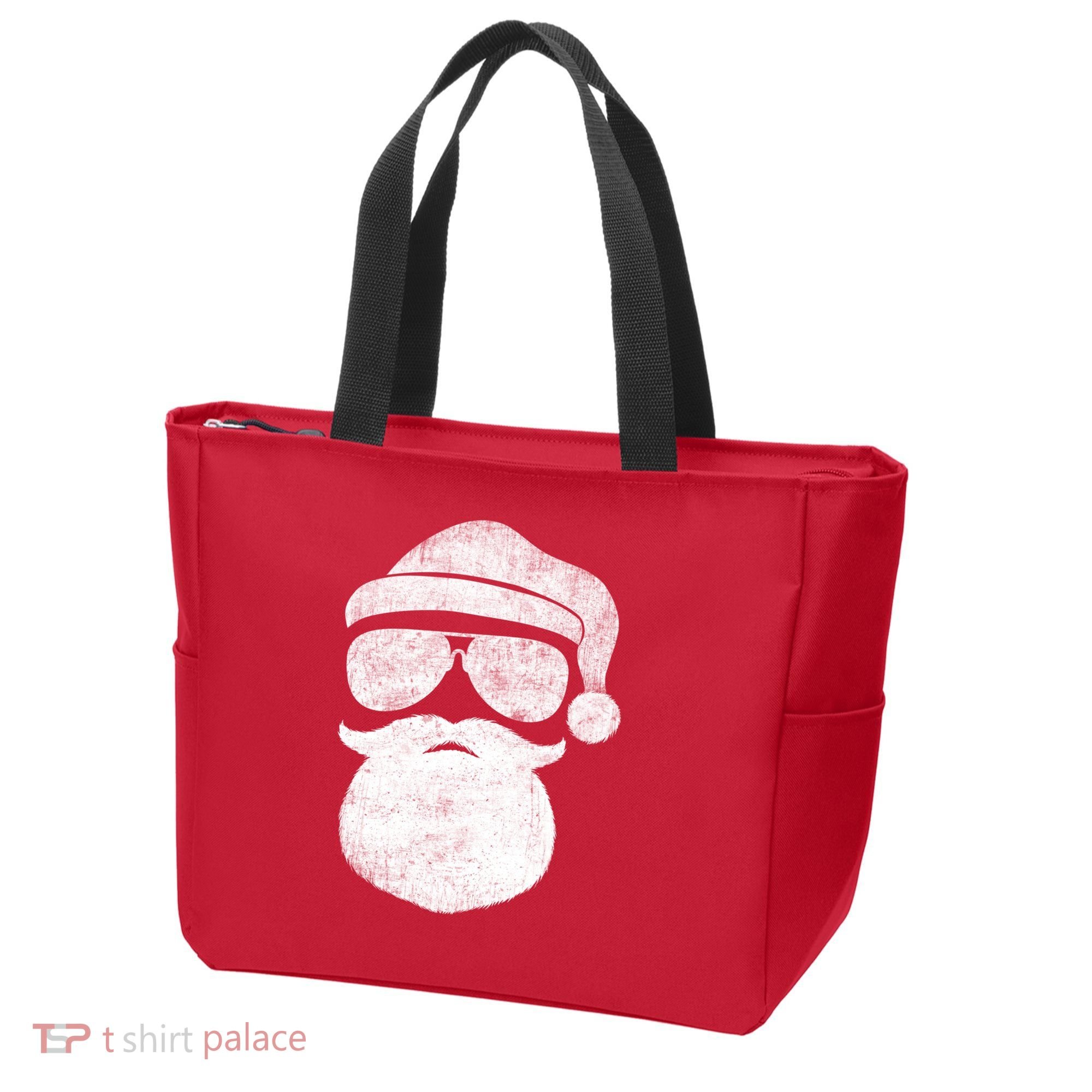 Funny Santa Claus Face Sunglasses With Hat Beard Christmas Tote Bag