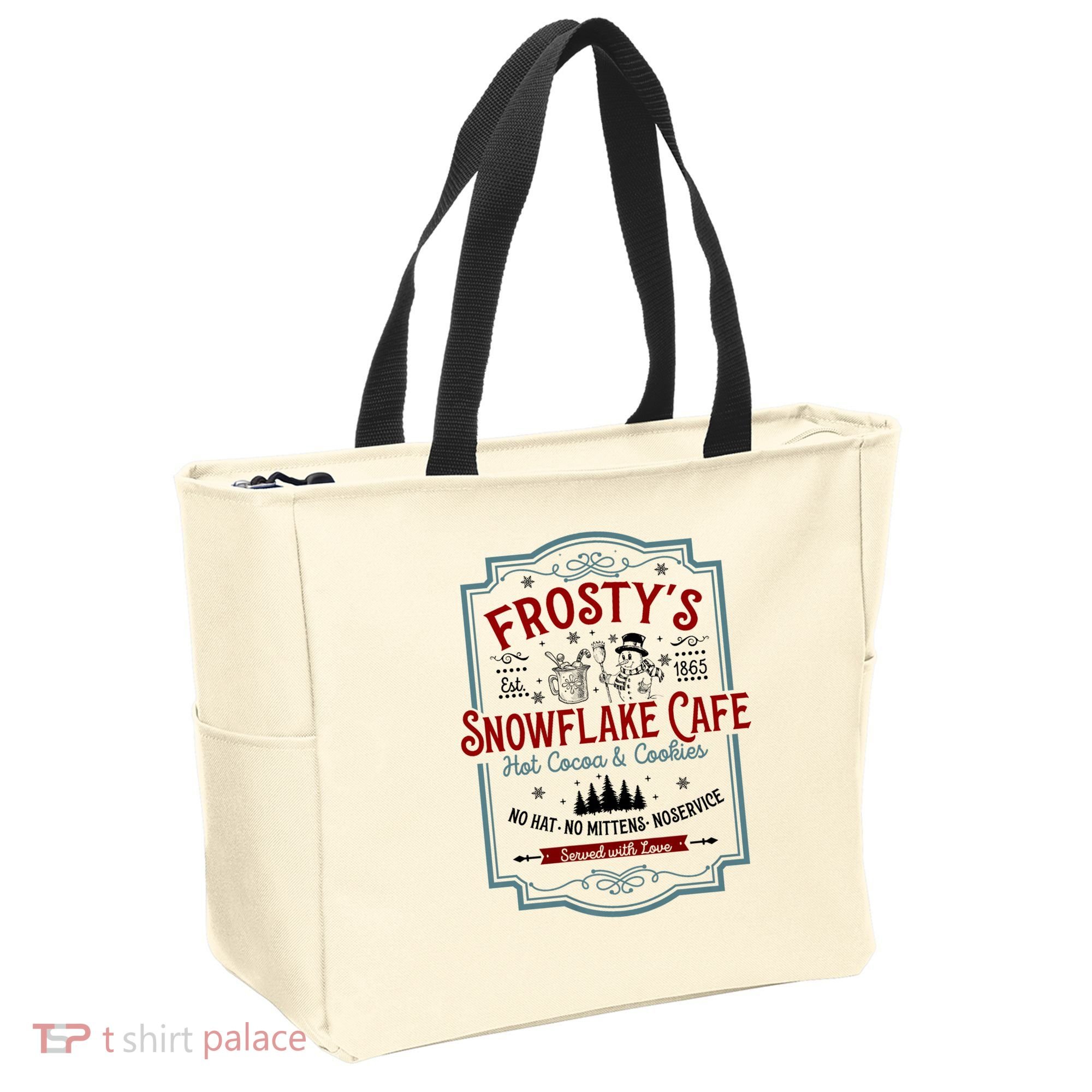 FrostyS Snowflake Cafe With Hot Cocoa And Cookies Christmas Tote Bag