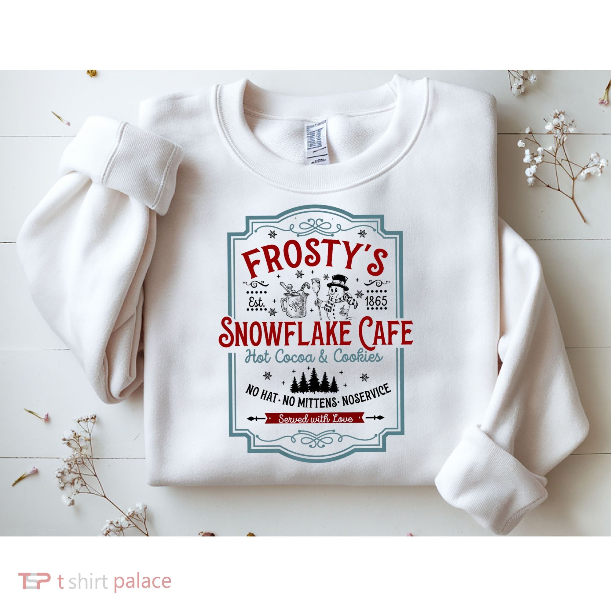 FrostyS Snowflake Cafe With Hot Cocoa And Cookies Christmas Sweatshirt
