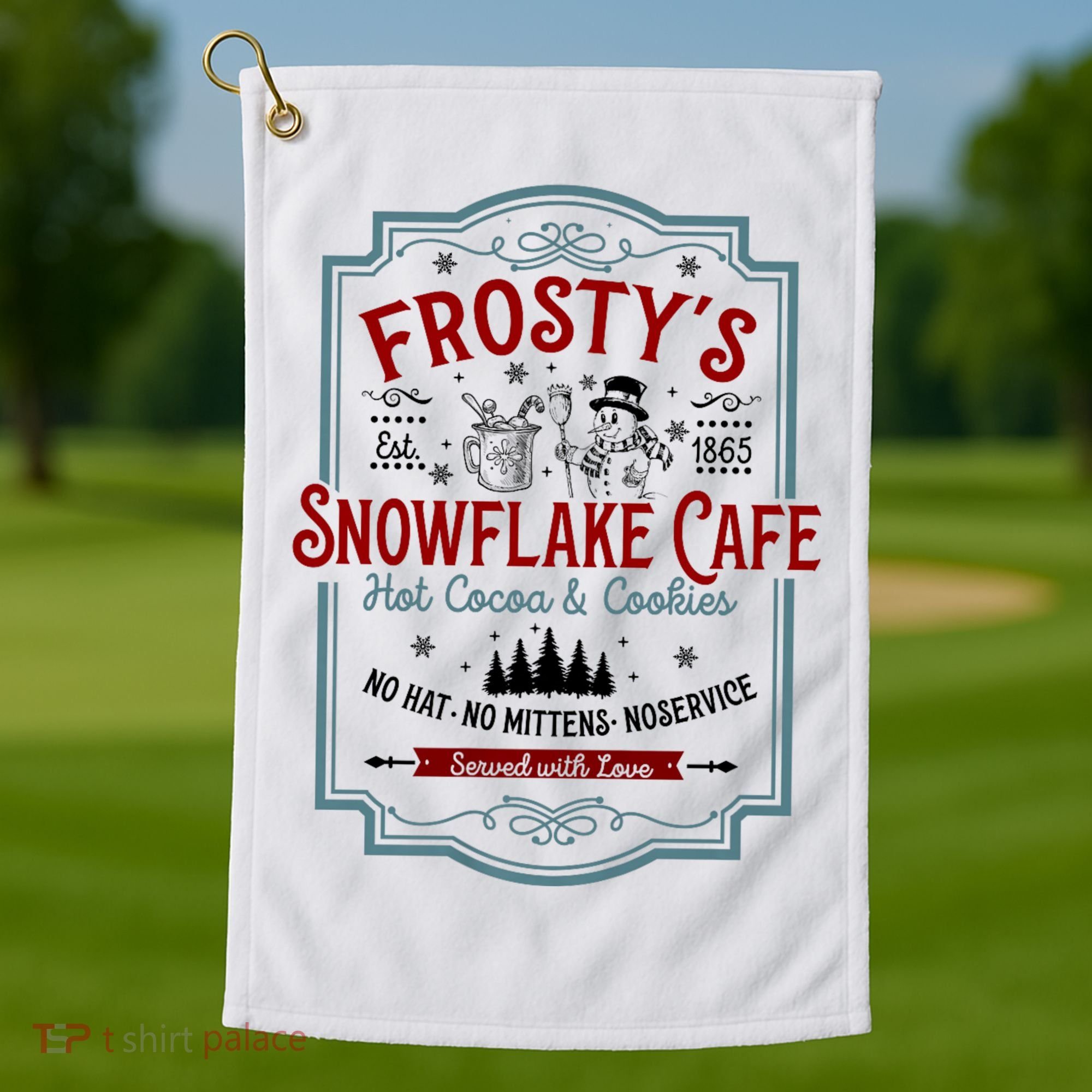 FrostyS Snowflake Cafe With Hot Cocoa And Cookies Christmas Golf Towel