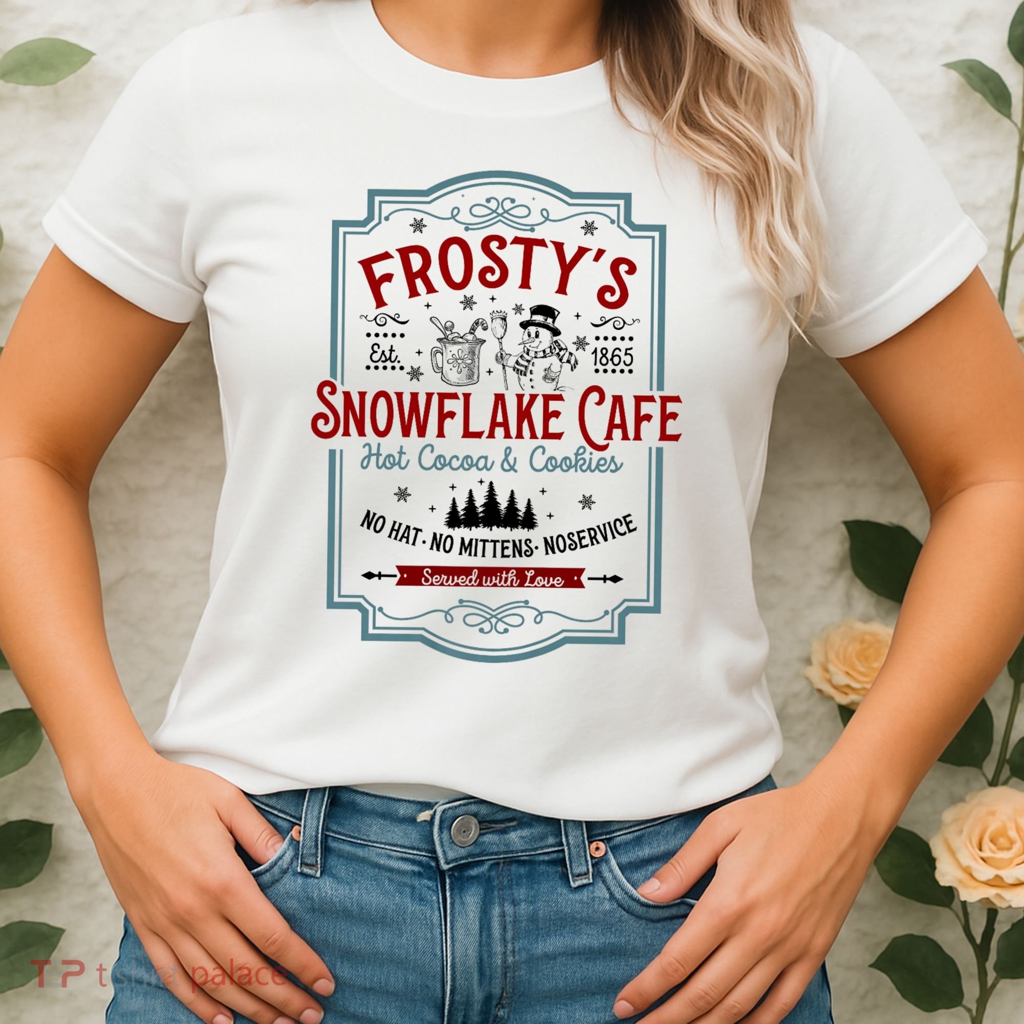 FrostyS Snowflake Cafe With Hot Cocoa And Cookies Christmas Women's T-Shirt
