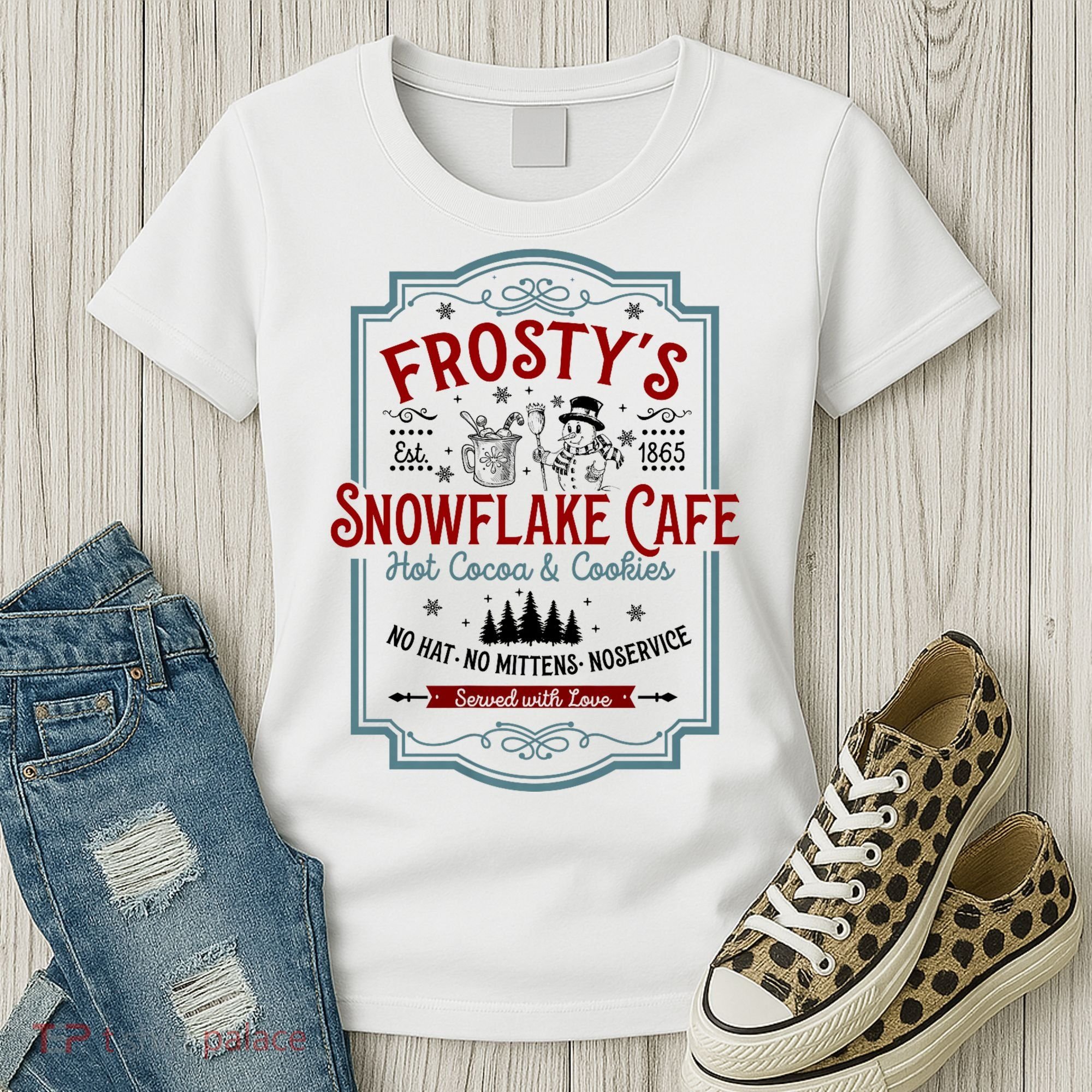 FrostyS Snowflake Cafe With Hot Cocoa And Cookies Christmas Women's T-Shirt