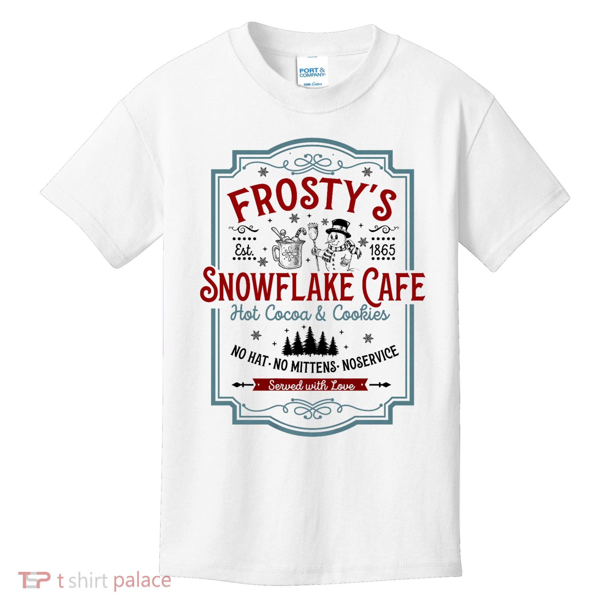 FrostyS Snowflake Cafe With Hot Cocoa And Cookies Christmas Kids T-Shirt