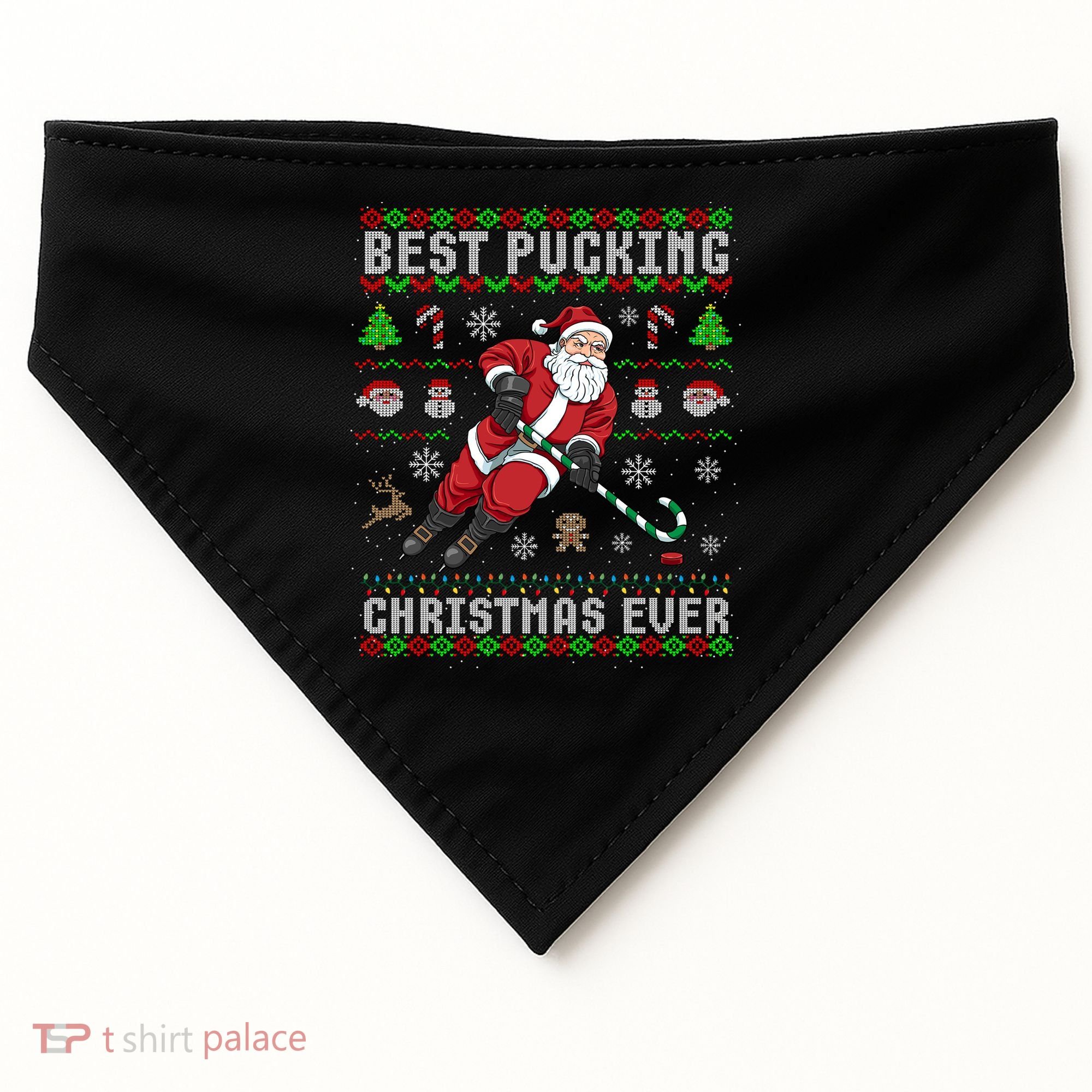 Funny Santa Claus Ugly Christmas Ice Hockey Best Pucking Gift USA-Made Doggie Bandana