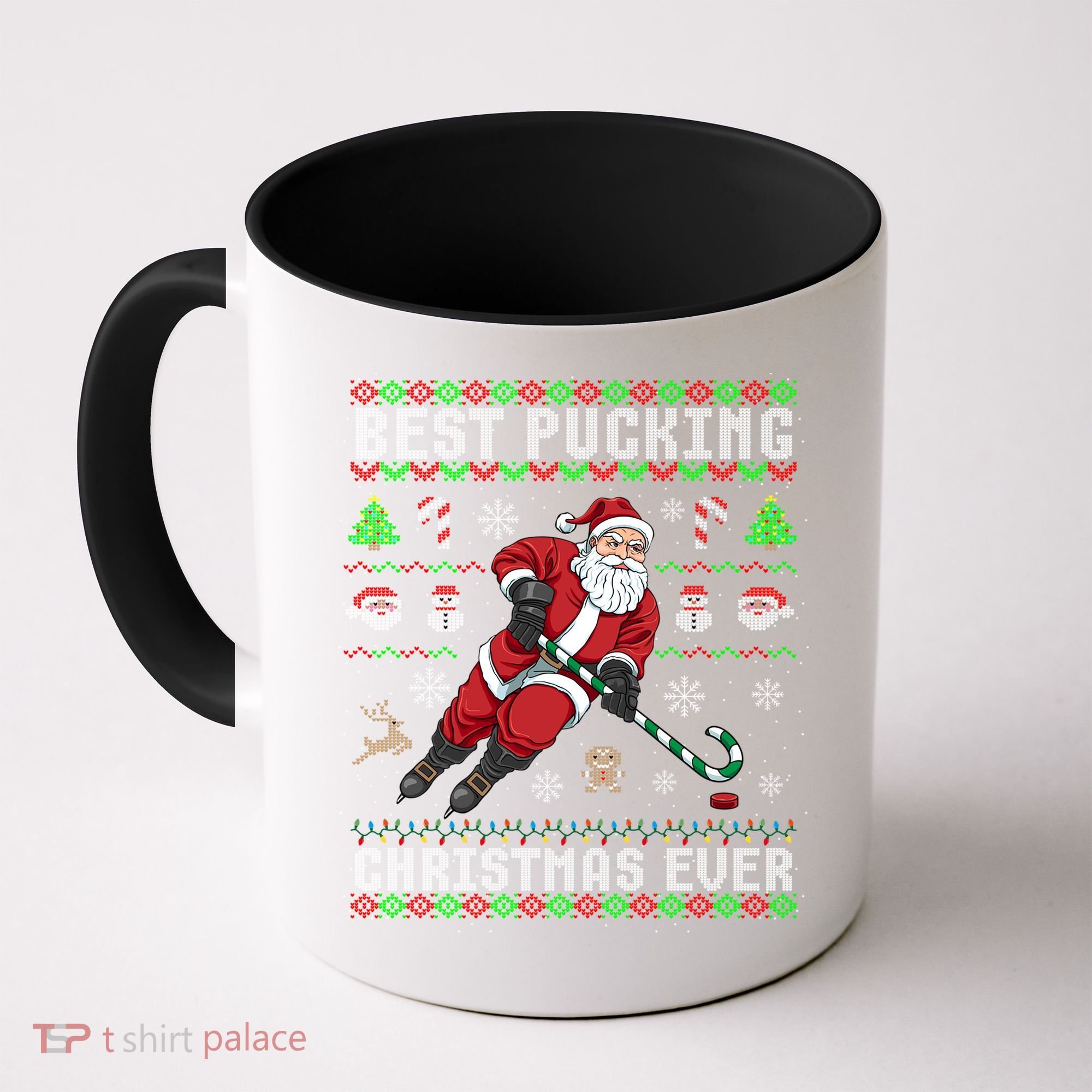 Funny Santa Claus Ugly Christmas Ice Hockey Best Pucking Gift Coffee Mug