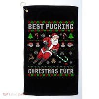 Funny Santa Claus Ugly Christmas Ice Hockey Best Pucking Gift Golf Towel thumb 0
