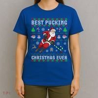 Funny Santa Claus Ugly Christmas Ice Hockey Best Pucking Gift T-Shirt thumb 4