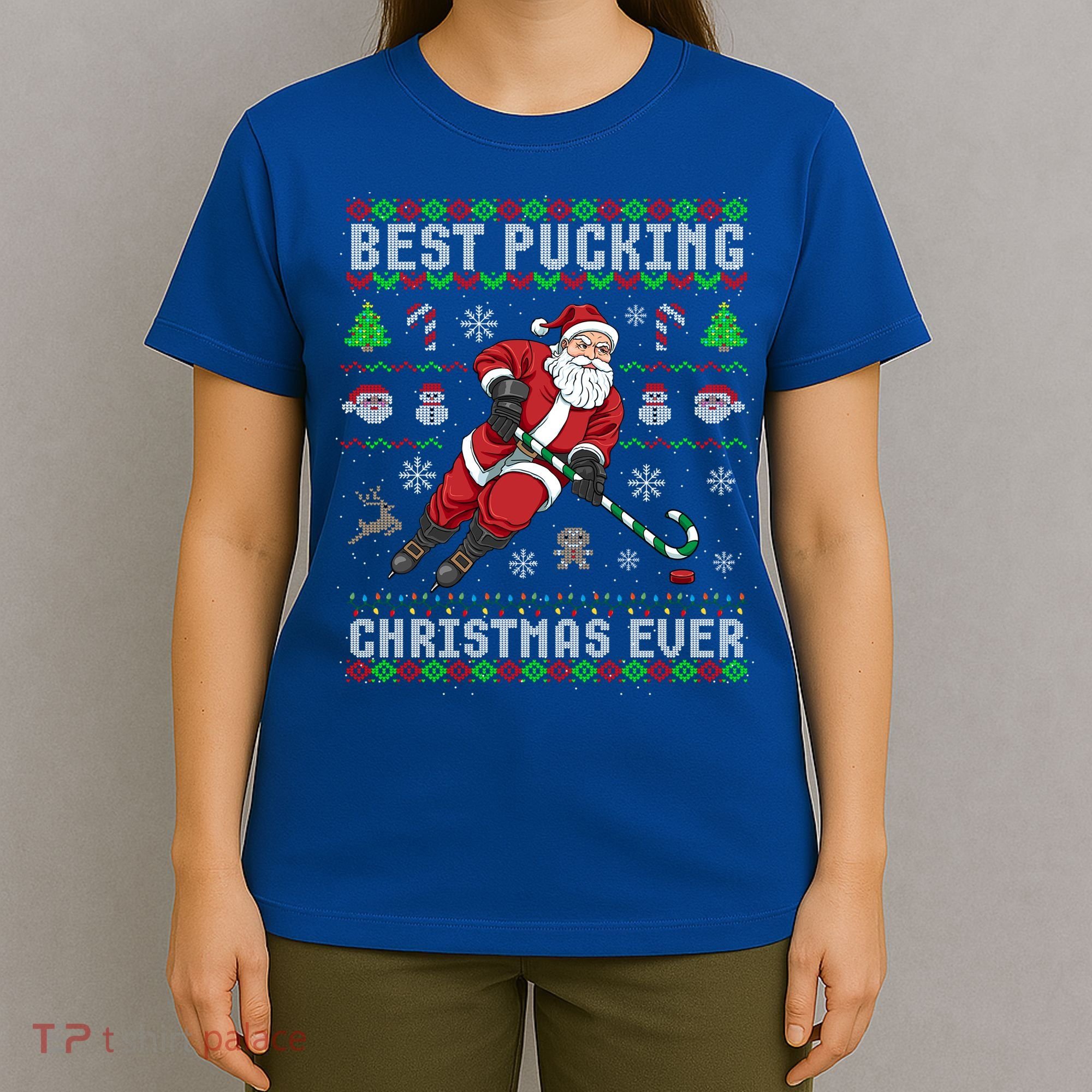 Funny Santa Claus Ugly Christmas Ice Hockey Best Pucking Gift T-Shirt