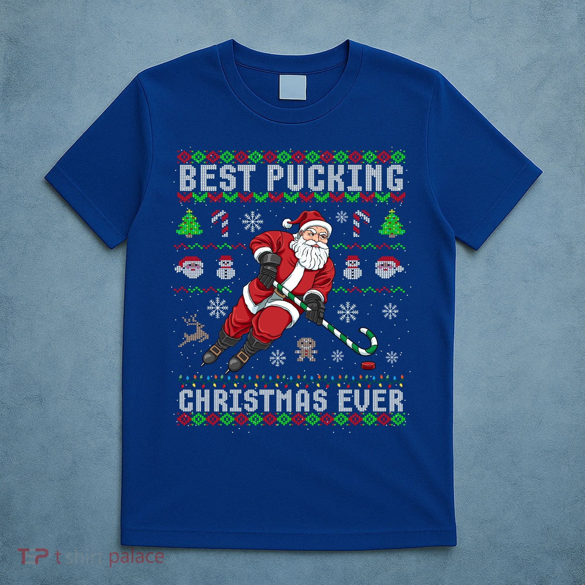 Funny Santa Claus Ugly Christmas Ice Hockey Best Pucking Gift T-Shirt