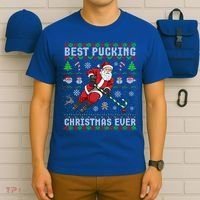 Funny Santa Claus Ugly Christmas Ice Hockey Best Pucking Gift T-Shirt thumb 6