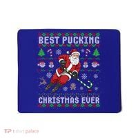 Funny Santa Claus Ugly Christmas Ice Hockey Best Pucking Gift Mousepad thumb 0