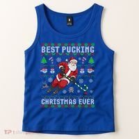 Funny Santa Claus Ugly Christmas Ice Hockey Best Pucking Gift Tank Top thumb 2