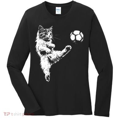 Funny Soccer Cat Women's Long Sleeve Shirt