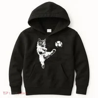 Funny Soccer Cat Kids Hoodie thumb 0