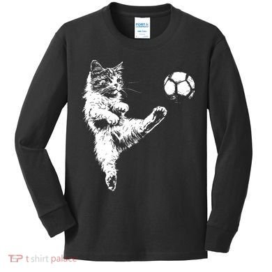 Funny Soccer Cat Kids Long Sleeve Shirt