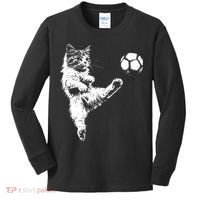 Funny Soccer Cat Kids Long Sleeve Shirt thumb 0