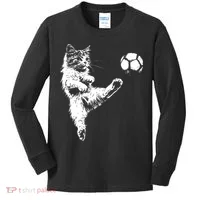 Funny Soccer Cat Kids Long Sleeve Shirt thumb 0