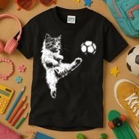 Funny Soccer Cat Kids T-Shirt thumb 3