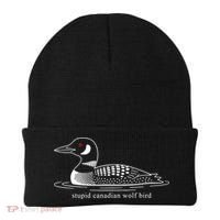 Funny Stupid Canadian Wolf Bird Beanie thumb 0