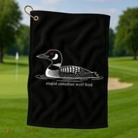 Funny Stupid Canadian Wolf Bird Golf Towel thumb 1
