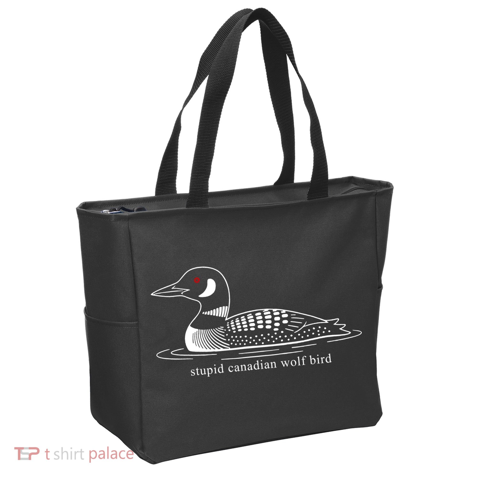 Funny Stupid Canadian Wolf Bird Tote Bag