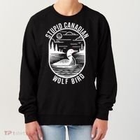 Funny Stupid Canadian Wolf Bird Loon Hockey Wildlife Women's Sweatshirt thumb 0