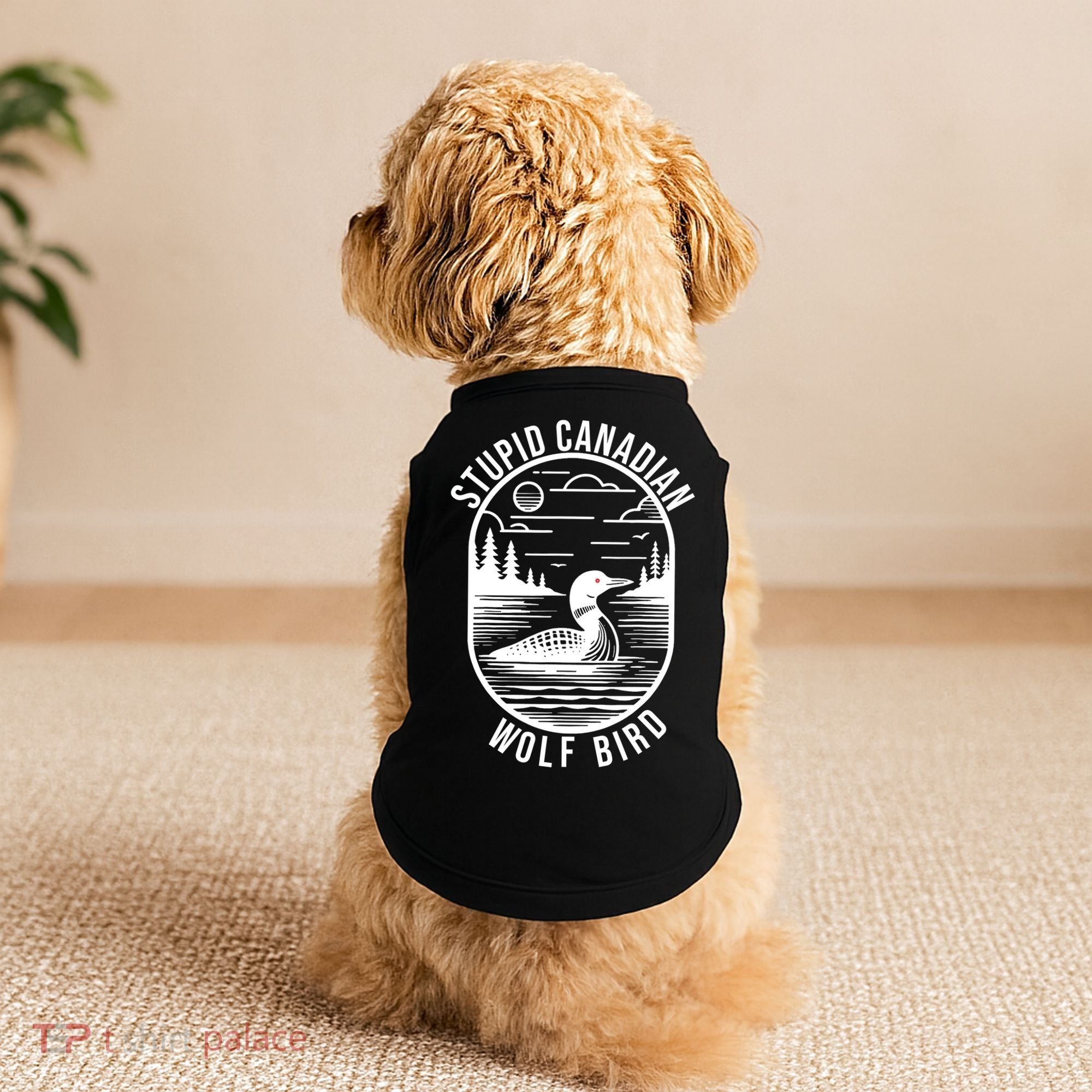 Funny Stupid Canadian Wolf Bird Loon Hockey Wildlife Doggie Tank