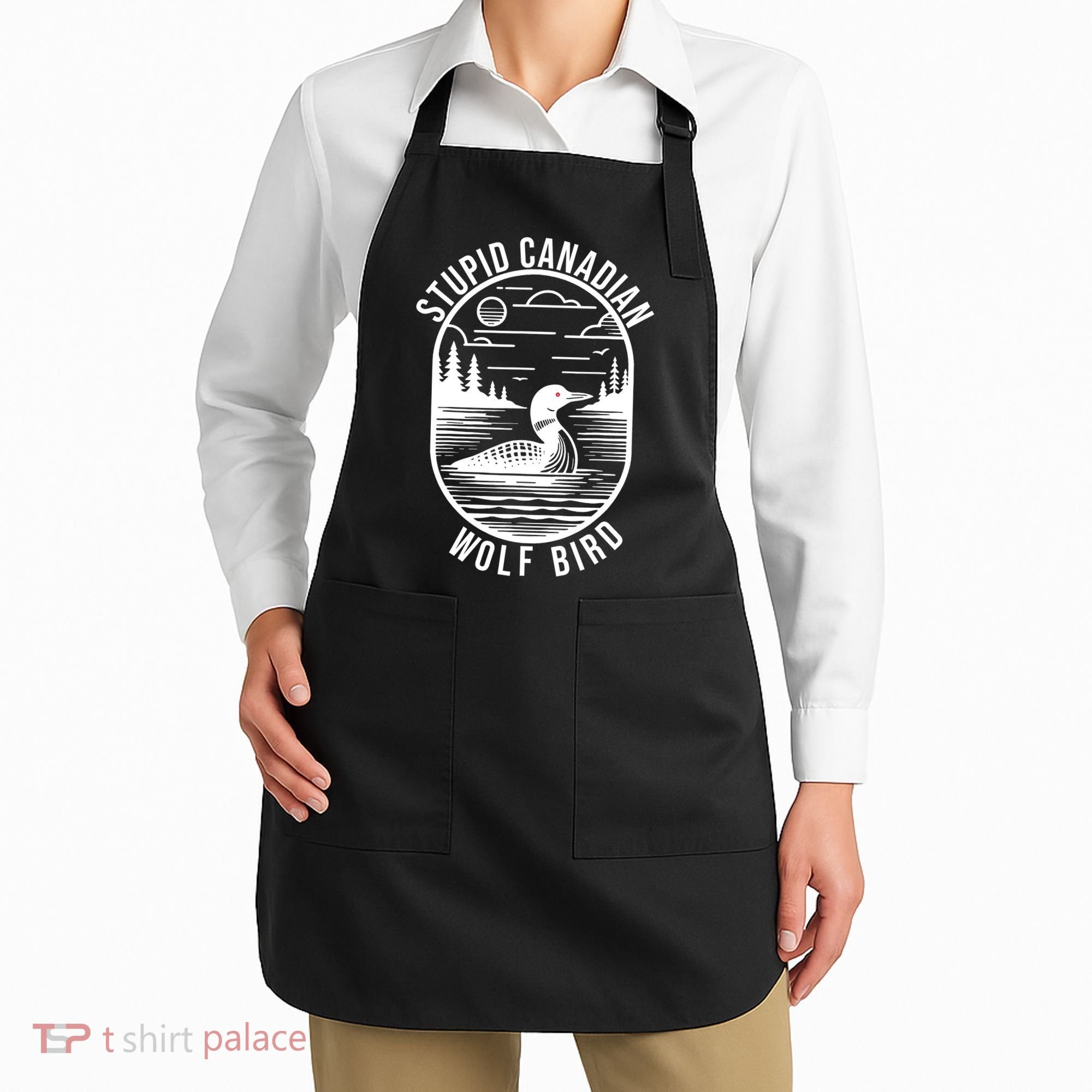 Funny Stupid Canadian Wolf Bird Loon Hockey Wildlife Apron