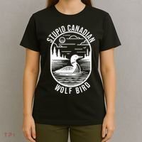 Funny Stupid Canadian Wolf Bird Loon Hockey Wildlife T-Shirt thumb 4