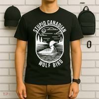 Funny Stupid Canadian Wolf Bird Loon Hockey Wildlife T-Shirt thumb 6