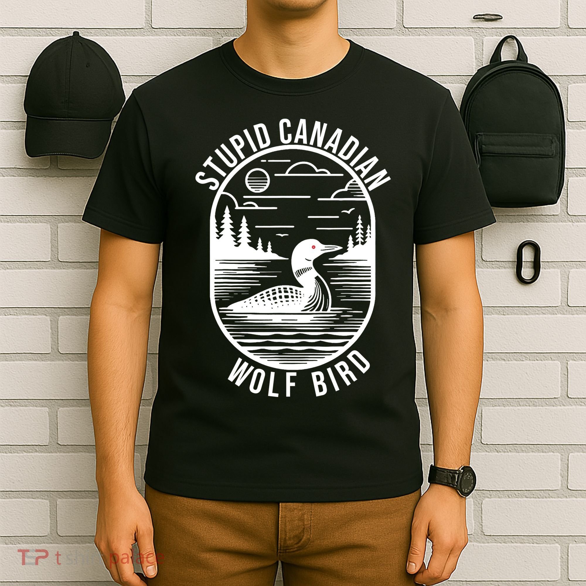 Funny Stupid Canadian Wolf Bird Loon Hockey Wildlife T-Shirt