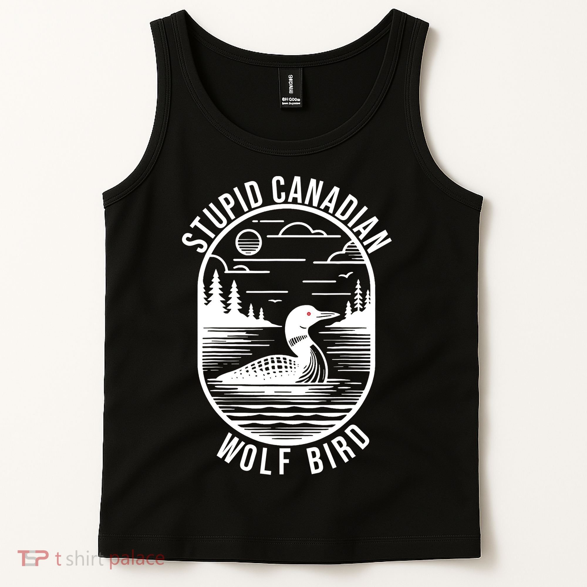 Funny Stupid Canadian Wolf Bird Loon Hockey Wildlife Tank Top