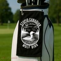 Funny Stupid Canadian Wolf Bird Loon Hockey Wildlife Golf Towel thumb 2